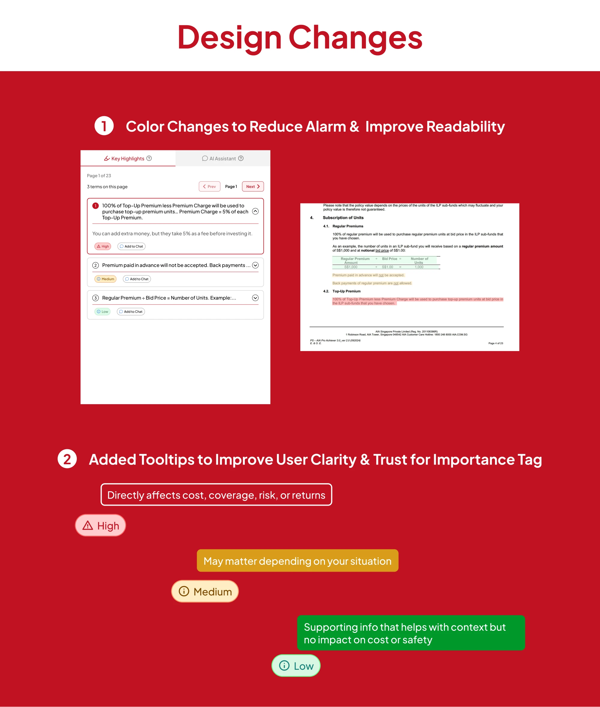Design changes made based on user testing
